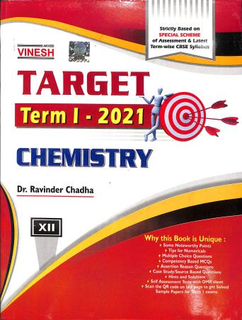 Book cover number 1 for Vinesh Target Term-1 Chemistry 12 (2021) written by Ravinder Chadha published by S. Dinesh & Co.