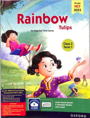 Book cover number 1 for Rainbow Tulips (Revised Edition) Class 2 Term 1 NCF 2023 written by Sarah Jacob, Anitha Vasanth Bennett, R. Meenakshi Bhaskar published by Oxford University Press