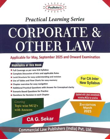 Book cover number 1 for Padhuka's Practical Learning Series Corporate & Other Law (March 2025) written by G. Sekar published by Commercial Law Publishers (India) Pvt. Ltd.