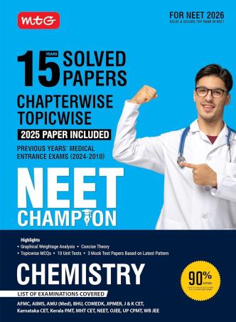 Book cover number 1 for 15 Solved Papers Chapterwise Topicwise NEET Champion Chemistry (For NEET 2026) written by NA published by MTG Learning Media (P) Ltd.