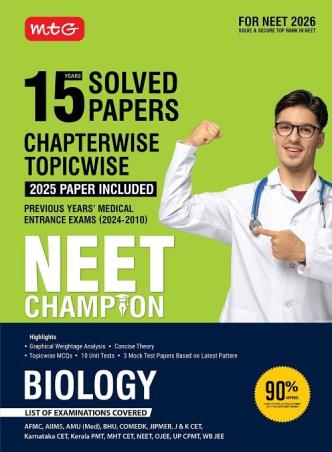 Book cover number 1 for 15 Solved Papers Chapterwise Topicwise NEET Champion Biology (For NEET 2026) written by NA published by MTG Learning Media (P) Ltd.
