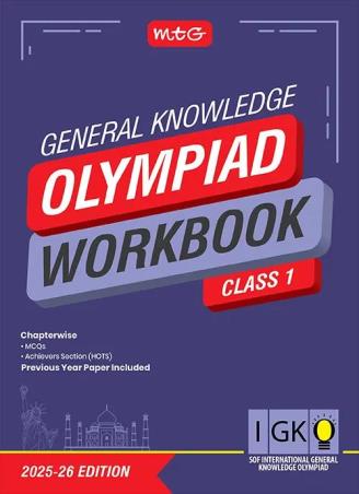 Book cover number 1 for IGKO Olympiad Workbook Class 1 : SOF International General Knowledge Olympiad (2025-26) written by NA published by MTG Learning Media (P) Ltd.