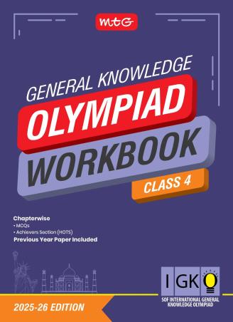 Book cover number 1 for IGKO Olympiad Workbook Class 4 : SOF International General Knowledge Olympiad (2025-26) written by NA published by MTG Learning Media (P) Ltd.
