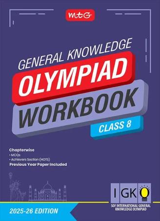 Book cover number 1 for IGKO Olympiad Workbook Class 8 : SOF International General Knowledge Olympiad (2025-26) written by NA published by MTG Learning Media (P) Ltd.