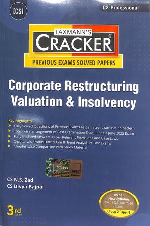 Book cover number 1 for Taxmann's Cracker Corporate Restructuring Valuation & Insolvency Group 2 Paper 6 written by N. S. Zad, Divya Bajpai published by Taxmann Publications Pvt. Ltd.