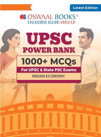 Book cover number 1 for Oswaal UPSC Power Bank 1000 + MCQs For UPSC & State PSC Exams Indian Economy (Latest Edition) written by NA published by Oswaal Books