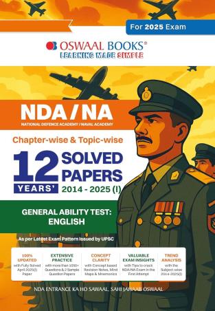 Book cover number 1 for Oswaal NDA / NA Chapter & Topic Wise 12 Years' Solved Papers General Ability Test English (2025) written by NA published by Oswaal Books