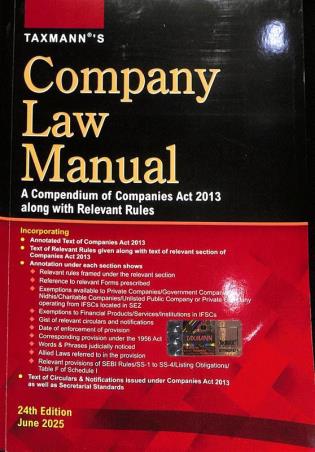 Book cover number 1 for Taxmanns Company Law Manual (Act 2013) 24th Edition 2025 written by NA published by Taxmann Publications Pvt. Ltd.