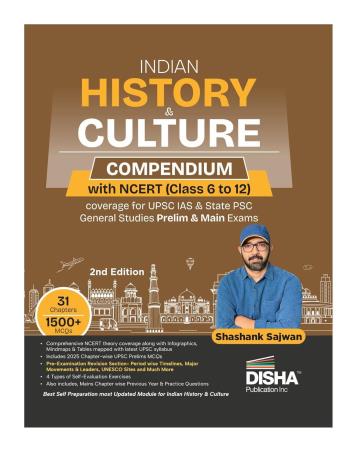 Book cover number 1 for Indian History & Culture Compendium With NCERT (Class 6 To 12) written by Shashank Sajwan published by Disha Publication