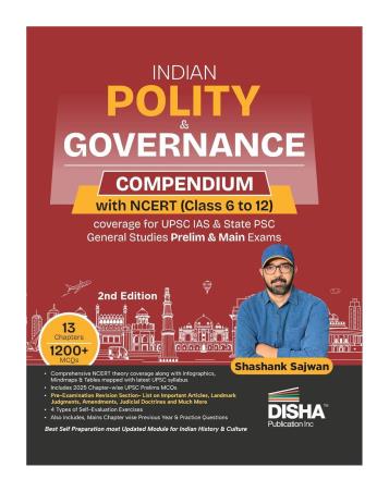 Book cover number 1 for Indian Polity & Governance Compendium With NCERT (Class 6 To 12) written by Shashank Sajwan published by Disha Publication