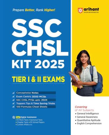 Book cover number 1 for SSC CHSL Kit 2025 Tier 1 And 2 Exams written by Rishabh khurana published by Arihant Publications (India) Limited