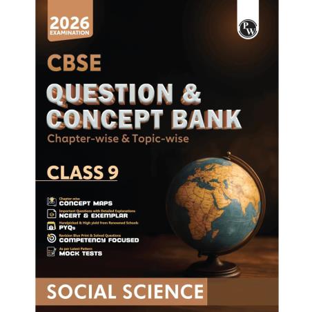 Book cover number 1 for CBSE Question & Concept Bank Chapter-Wise & Topic-Wise Social Science Class 9 (2026 Examination) written by NA published by Physicswallah Private Limited
