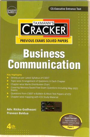 Book cover number 1 for Taxmann's Cracker Business Communication (Previous Exams Solved Papers) CSEET Paper 1 written by Ritika Godhwani, Praveen Baldua published by Taxmann Publications Pvt. Ltd.