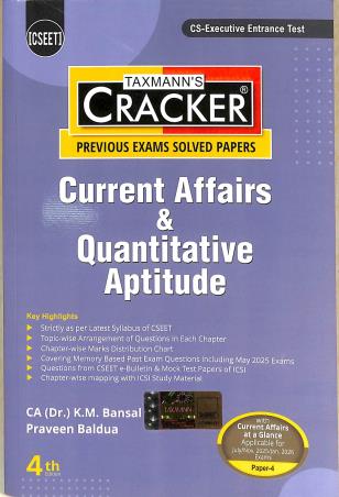 Book cover number 1 for Taxmann's Cracker Current Affairs & Quantitative Aptitude (Previous Exams Solved Papers) Paper 4 written by K. M. Bansal, Praveen Baldua published by Taxmann Publications Pvt. Ltd.