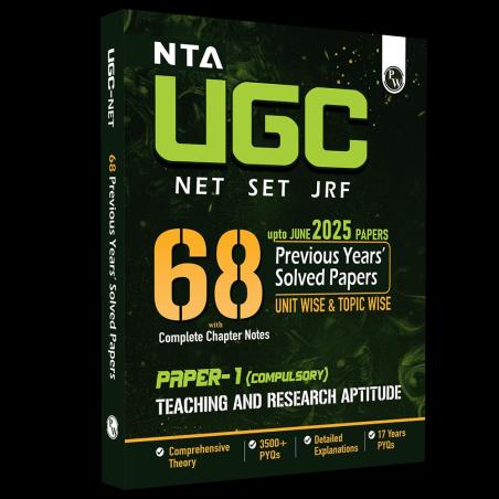 Book cover number 1 for NTA UGC NET JRF Paper-1 (Compulsory) Teaching And Research Aptitude 68 Previous Year Solved Papers written by NA published by Physicswallah Private Limited