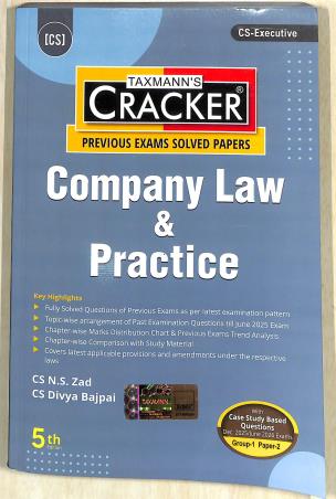 Book cover number 1 for Taxmann's Cracker Company Law & Practice written by N. S. Zad, Divya Bajpai published by Taxmann Publications Pvt. Ltd.