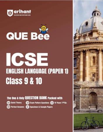 Book cover number 1 for QUE Bee ICSE English Language (Paper-1) Class 9 & 10 written by Gitika Sharma published by Arihant Prakashan