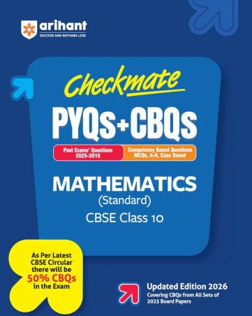 Book cover number 1 for Checkmate PYQs & CBQs Mathematics (Standard) CBSE Class 10 written by Rakesh Pandey, Nitika Bisla published by Arihant Prakashan