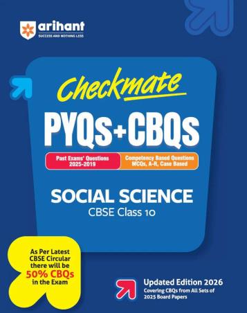 Book cover number 1 for Checkmate PYQs & CBQs Social Science CBSE Class 10 written by Kriti Arora, Nazma Ansari published by Arihant Prakashan