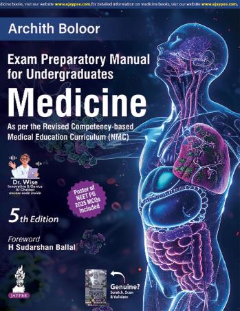 Book cover number 1 for Exam Preparatory Manual For Undergraduates Medicine written by Archith Boloor published by Jaypee Brothers Medical Publishers (P) Ltd.