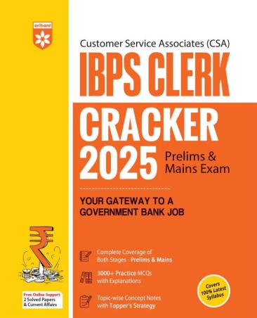 Book cover number 1 for IBPS Clerk Cracker 2025 (Prelims & Mains Exam) written by Varun Bali, Rishabh khurana, Anshu Singh published by Arihant Publications (India) Limited