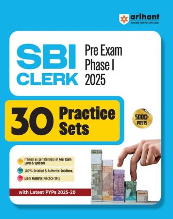 Book cover number 1 for SBI Clerk Pre Exam (Phase 1) 2025 30 Practice Sets written by NA published by Arihant Publications (India) Limited