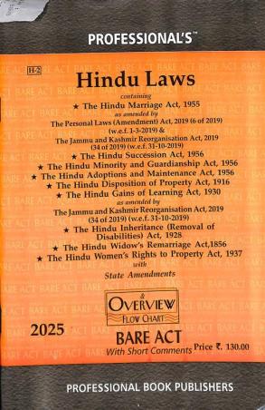 Book cover number 1 for Professional's Hindu Laws (2025) written by NA published by Professional Book Publishers