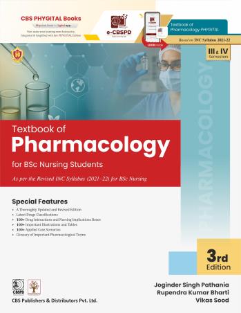 Book cover number 1 for Textbook of Pharmacology for BSc Nursing Students written by Joginder Singh Pathania, Rupendra Kumar Bharti, Vikas Sood published by CBS Publishers & Distributors Pvt. Ltd.