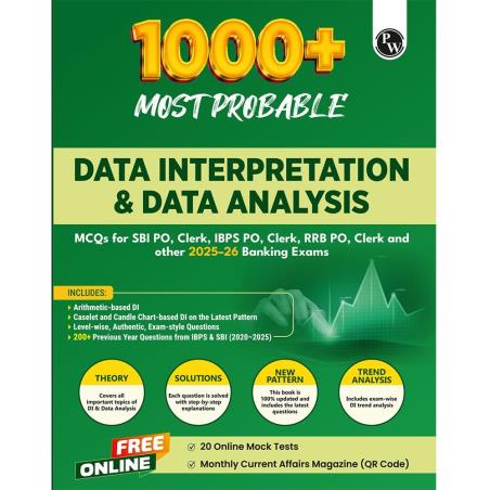 Book cover number 1 for 1000 + Most Probable Data Interpretation & Data Analysis (2025-26) written by NA published by Physicswallah Private Limited