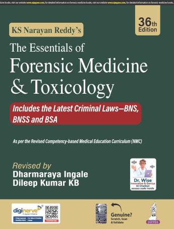 Book cover number 1 for KS Narayan Reddy's The Essentials Of Forensic Medicine & Toxicology (36th Edition) written by Dharmaraya Ingale, Dileep Kumar K. B. published by Jaypee Brothers Medical Publishers (P) Ltd.