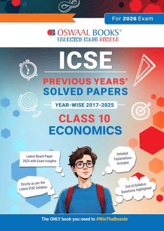 Book cover number 1 for Oswaal ICSE Previous Years' Solved Papers Year wise 2017-2025 Class 10 Economics (2026 Exam) written by NA published by Oswaal Books