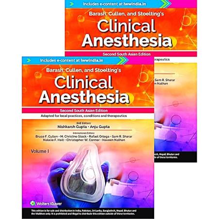 Book cover number 1 for Barash, Cullen and Stoelting’s Clinical Anesthesia (Set Of 2 Volume) 2nd South Asian Edition written by Anju Gupta, Bruce F. Cullen, M. Christine Stock, Nishkarsh Gupta published by Wolters Kluwer