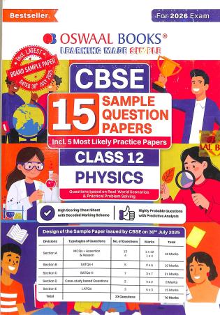 Book cover number 1 for Oswaal CBSE 15 Sample Question Papers Class 12 Physics (For 2026 Exam) written by NA published by Oswaal Books