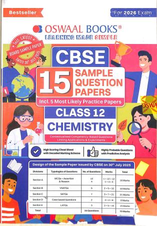 Book cover number 1 for Oswaal CBSE 15 Sample Question Papers Class 12 Chemistry (For 2026 Exam) written by NA published by Oswaal Books
