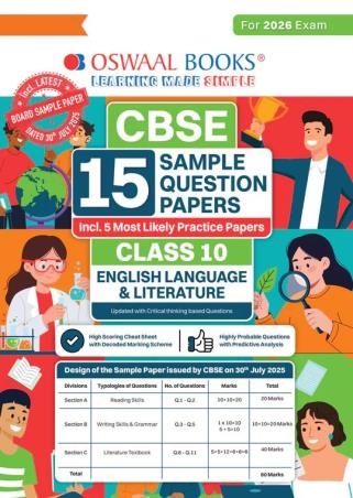 Book cover number 1 for Oswaal CBSE 15 Sample Question Papers Class 10 English Language & Literature (For 2026 Exam) written by NA published by Oswaal Books