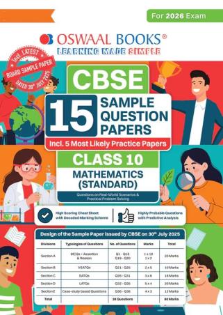 Book cover number 1 for Oswaal CBSE 15 Sample Question Papers Class 10 Mathematics (Standard) (For 2026 Exam) written by NA published by Oswaal Books