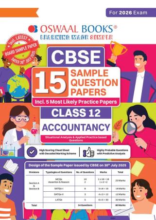Book cover number 1 for Oswaal CBSE 15 Sample Question Papers Class 12 Accountancy (For 2026 Exam) written by NA published by Oswaal Books