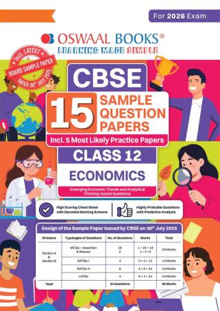 Book cover number 1 for Oswaal CBSE 15 Sample Question Papers Class 12 Economics (For 2026 Exam) written by NA published by Oswaal Books